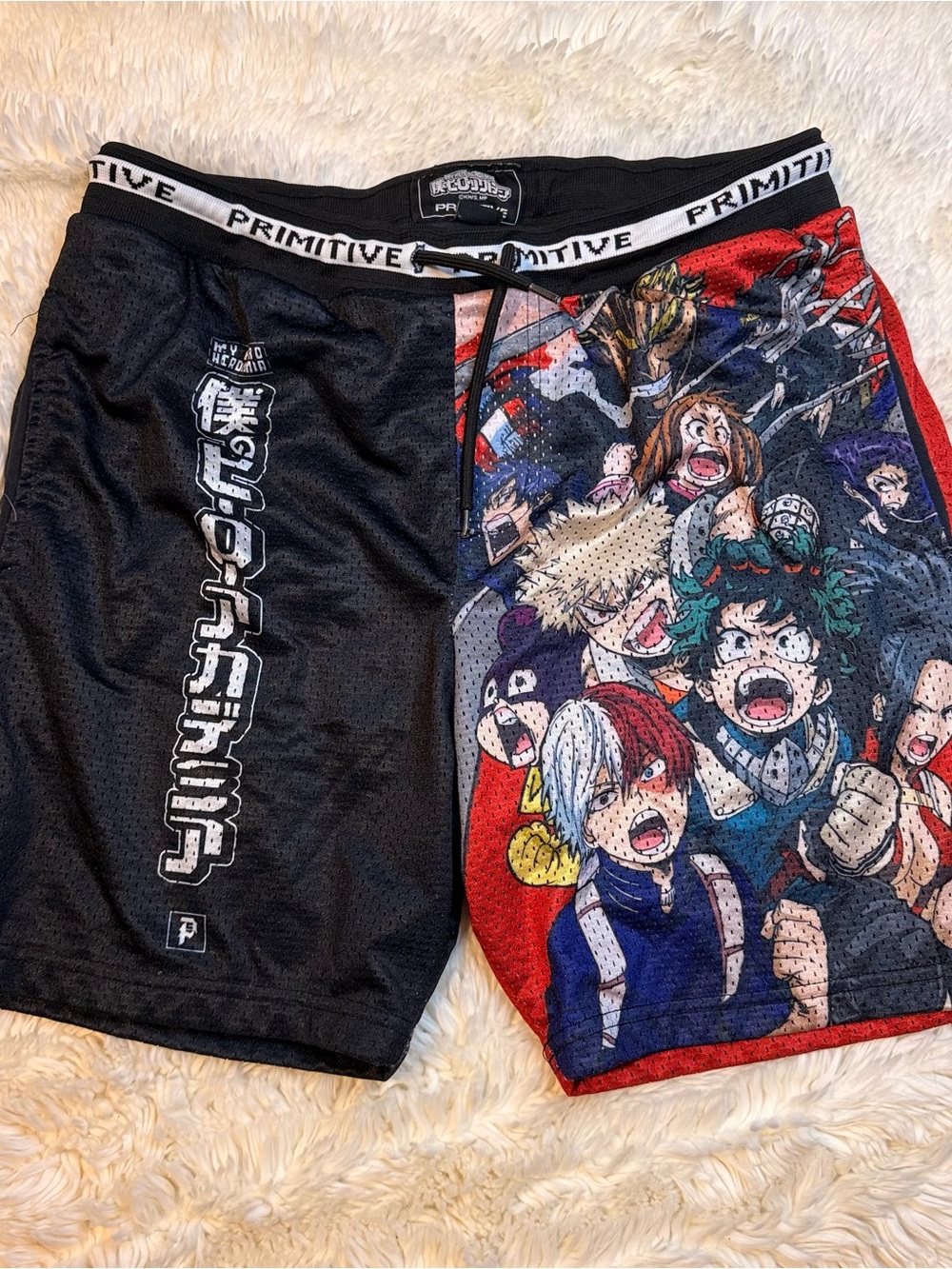 Primitive men’s Black&Red My Hero Academia Graphic mesh Shorts size large